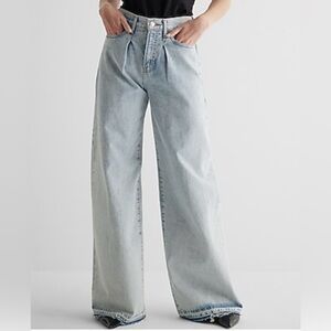 Express Women's Light Blue Wide-Leg Jeans